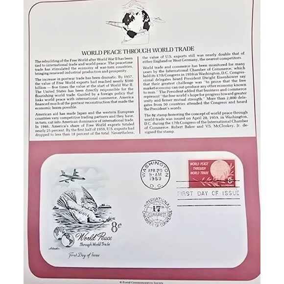 US FDC Washington DC World Peace Through World Trade 1959 8¢ - Picture 1 of 3